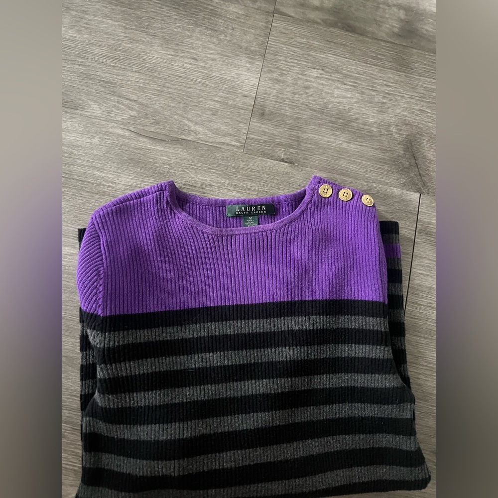 Lauren Ralph Lauren Women Casual Striped Sweater Crew Neck Accents Size M